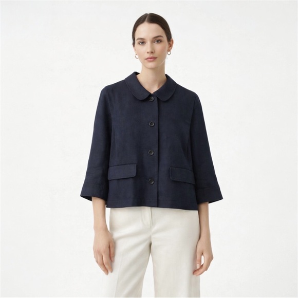 See By Chloe Jackets & Blazers - See By Chloe Linen Wool Blazer Boxy Cropped Size 8 Made in Italy Navy Jacket